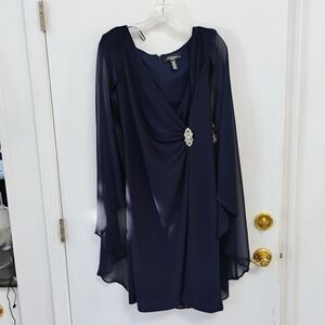 R&M Richards Petite Navy Chiffon Dress NWT